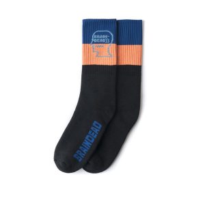 Brain Dead Striped Logo Socks (Schwarz / Blau / Orange) (BDW19020-BLUE)