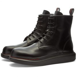 Alexander McQueen Leather Wedge Sole Lace Up Boot (586191WHX51-1000)