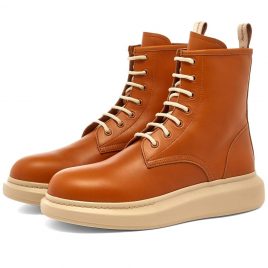 Alexander McQueen Leather Wedge Sole Lace Up Boot (586191WHXZ2-2276)