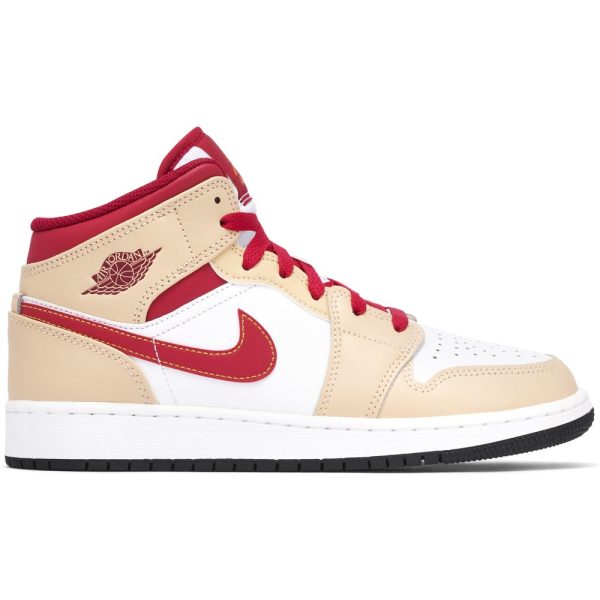 Air Jordan 1 Mid White Beige Red (554725-201) белого цвета