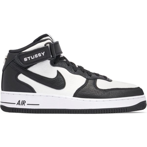 Stussy x Nike Air Force 1 Mid Black (DJ7840-002) белого цвета