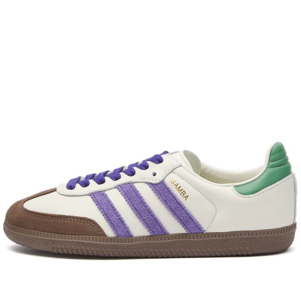 Adidas Samba OG Off White/Collegiate Purple/Pre Loved Green (ID8349) белого цвета