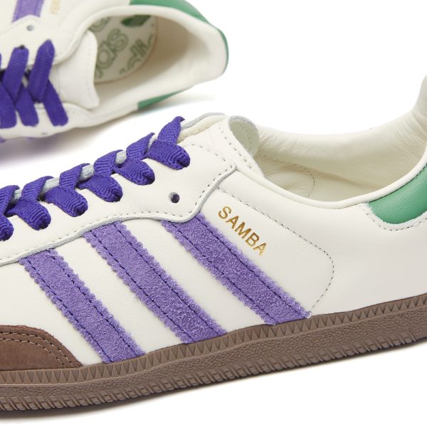 Adidas Samba OG Off White/Collegiate Purple/Pre Loved Green (ID8349) белого цвета