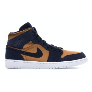 Air Jordan 1 Mid SE Premium Stain Gold Obsidian White (852542-401)