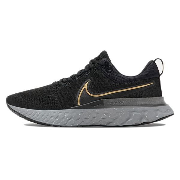 Nike React Infinity Run Flyknit 2 Black Metallic Gold Smoke-Grey Grey-Fog (CT2357-009)