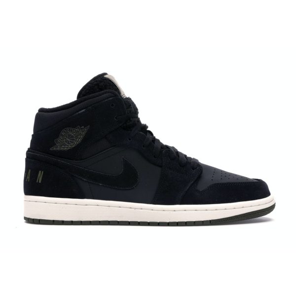 Air Jordan 1 Retro Mid Black   Olive-Canvas-Sail-Cone (BQ6579-001)