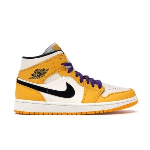 Air Jordan 1 Mid Lakers Gold University-Gold Pale-Ivory-Court-Purple-Black (852542-700)