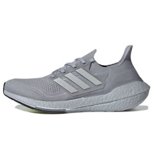 adidas UltraBoost 21 Halo Silver Grey Grey-Two Solar-Yellow (FY0432)